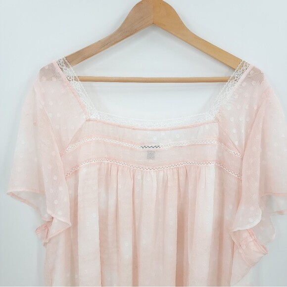 Torrid Coquette Chiffon Clip-Dot Lace Blouse Top Blush Pink Girly Romantic 4X - Picture 4 of 14